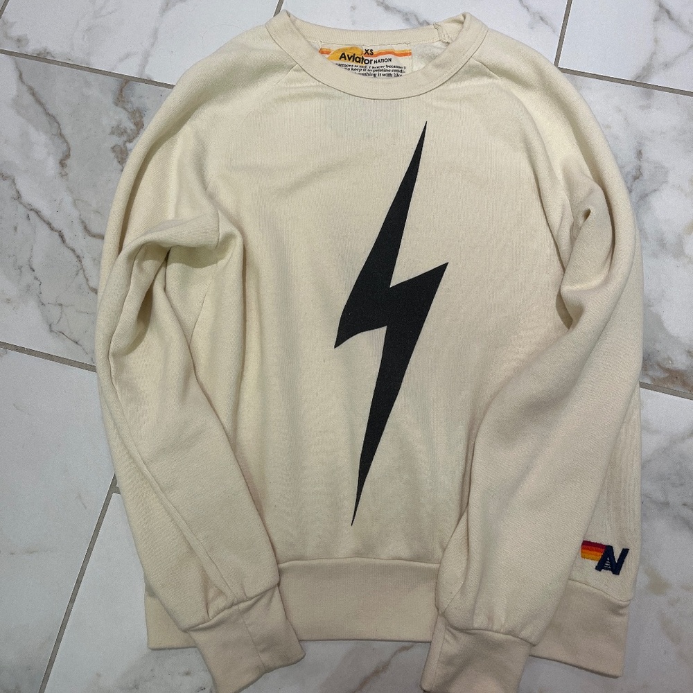 Aviator Nation Bolt Crew Sweatshirt Size XS Ivory